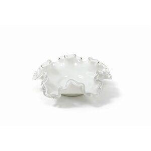 Crimped Ruffled Edge Bon Bon Dish Bowl White Milk Grass Edge Fenton Silver Crest